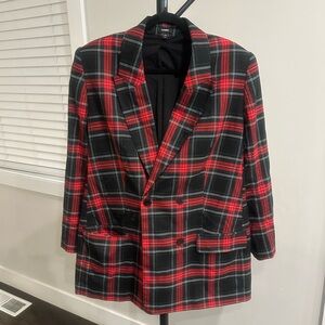 Express Red and Black Plaid Blazer